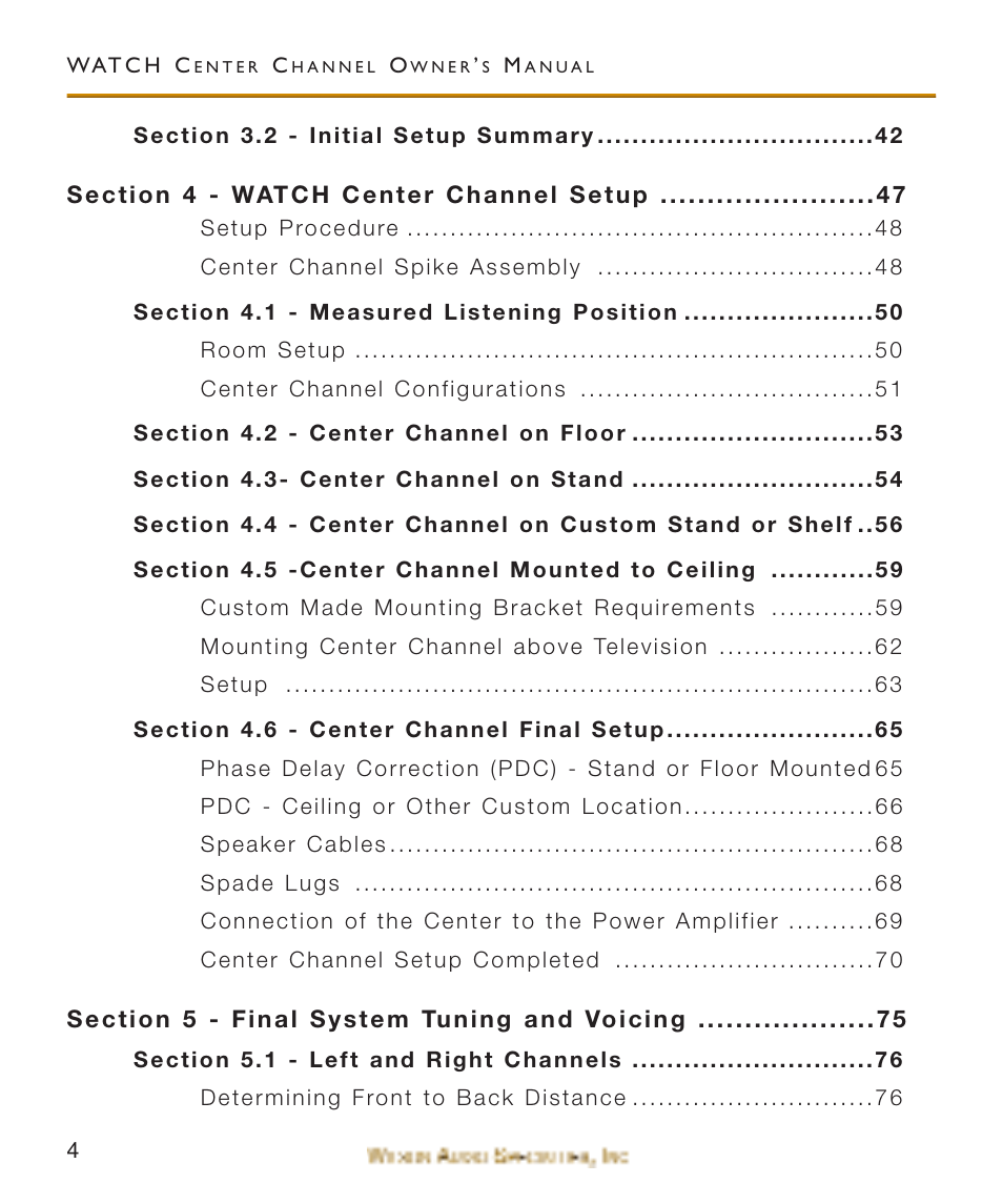 Wilson Audio WATCH Center Channel Series 1 User Manual | Page 4 / 121