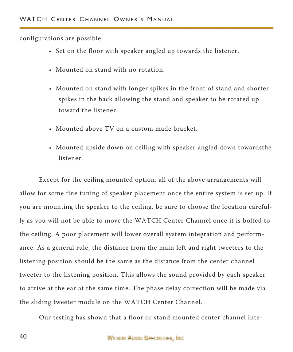 Wilson Audio WATCH Center Channel Series 1 User Manual | Page 40 / 121