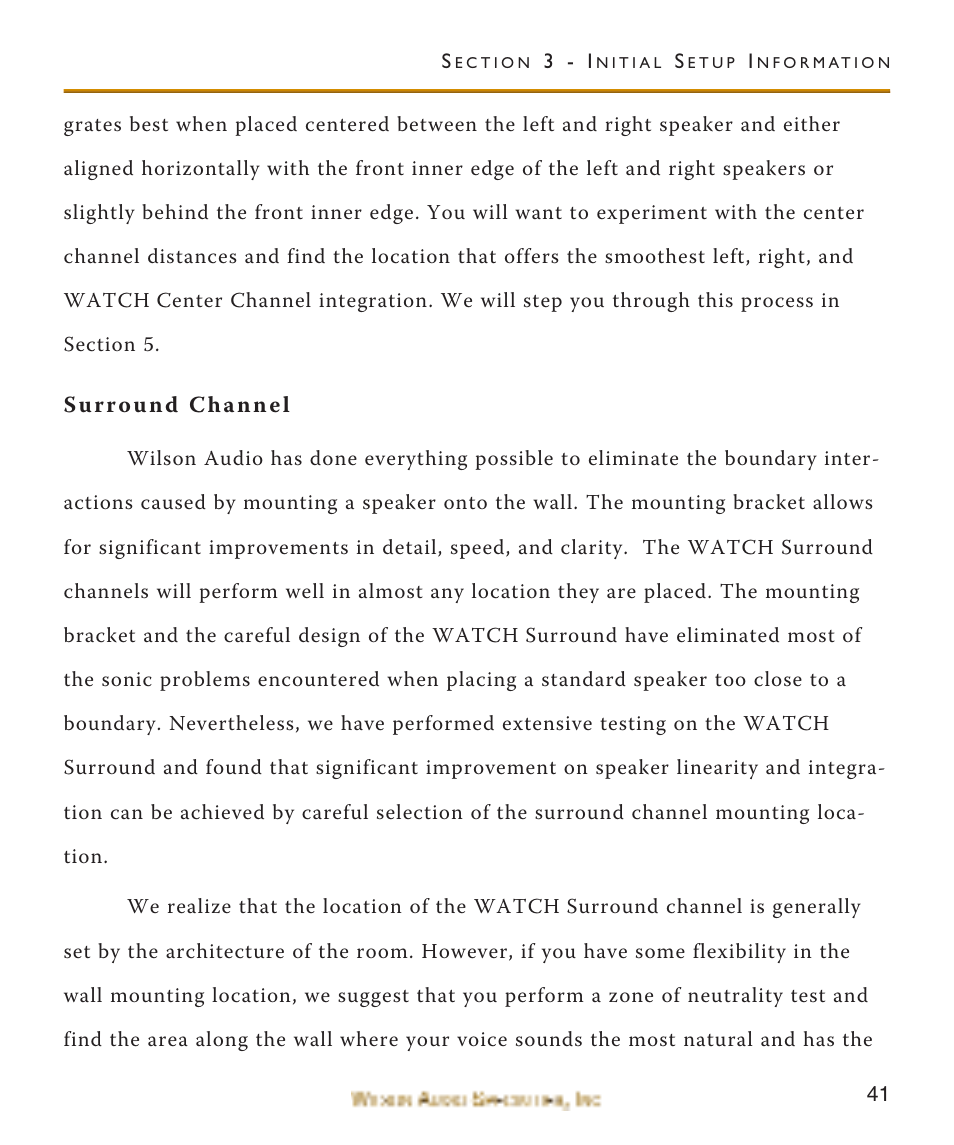 Surround channel | Wilson Audio WATCH Center Channel Series 1 User Manual | Page 41 / 121
