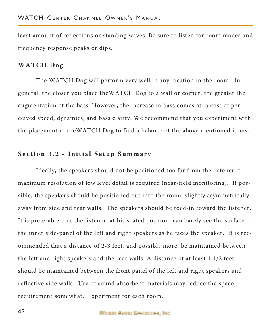 Watch dog, Section 3.2 - initial setup, Section 3.2 - initial setup summary | Wilson Audio WATCH Center Channel Series 1 User Manual | Page 42 / 121