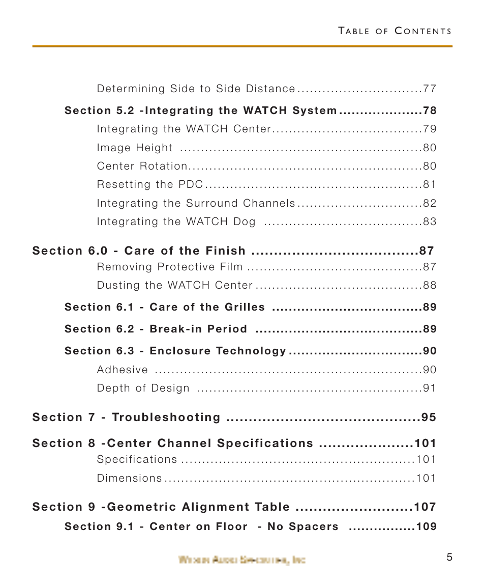 Wilson Audio WATCH Center Channel Series 1 User Manual | Page 5 / 121