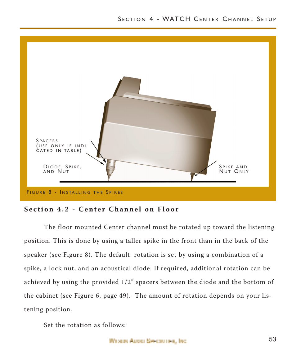 Section 4.2 - center channel, Section 4.2 - center channel on floor, 4 - wat c h c | Wilson Audio WATCH Center Channel Series 1 User Manual | Page 53 / 121