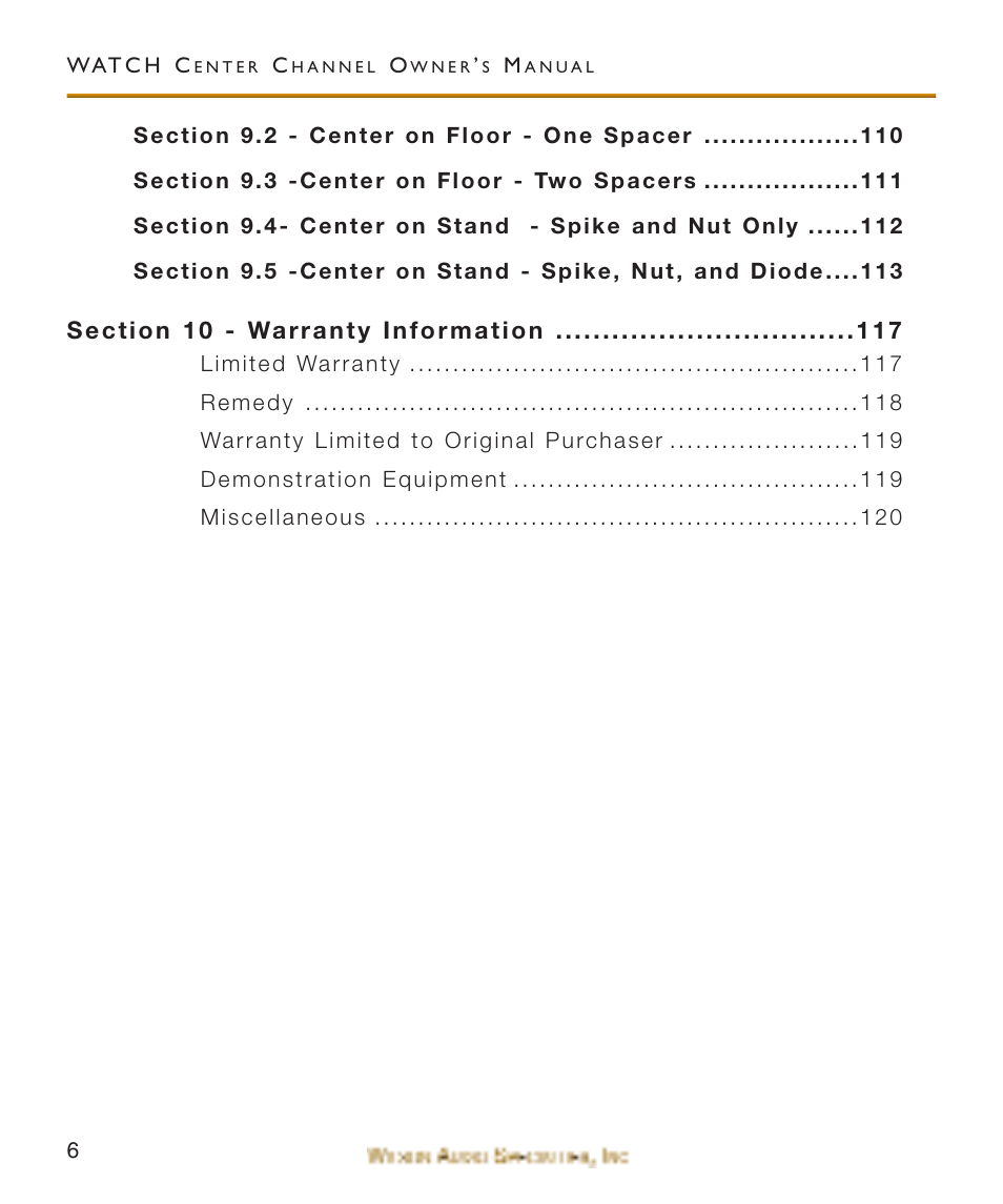 Wilson Audio WATCH Center Channel Series 1 User Manual | Page 6 / 121