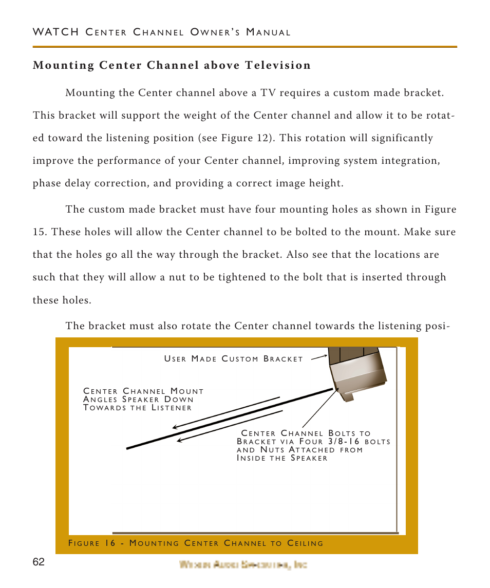 Mounting center channel abov, Mounting center channel above television | Wilson Audio WATCH Center Channel Series 1 User Manual | Page 62 / 121