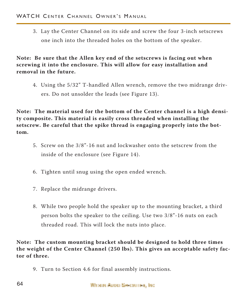 Wilson Audio WATCH Center Channel Series 1 User Manual | Page 64 / 121