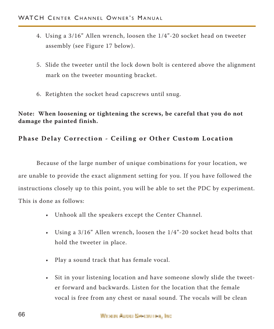 Pdc - ceiling or other custo, Pdc - ceiling or other custom location | Wilson Audio WATCH Center Channel Series 1 User Manual | Page 66 / 121