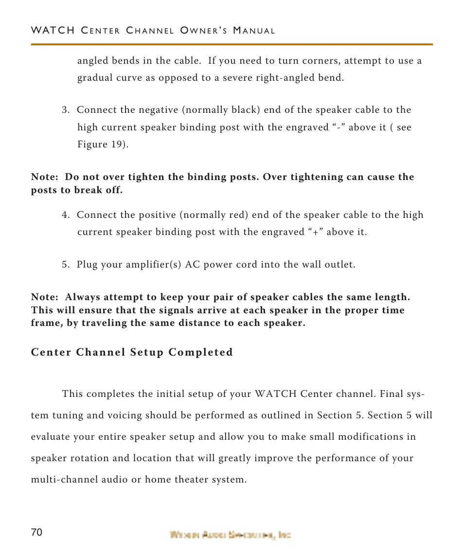 Center channel setup completed | Wilson Audio WATCH Center Channel Series 1 User Manual | Page 70 / 121