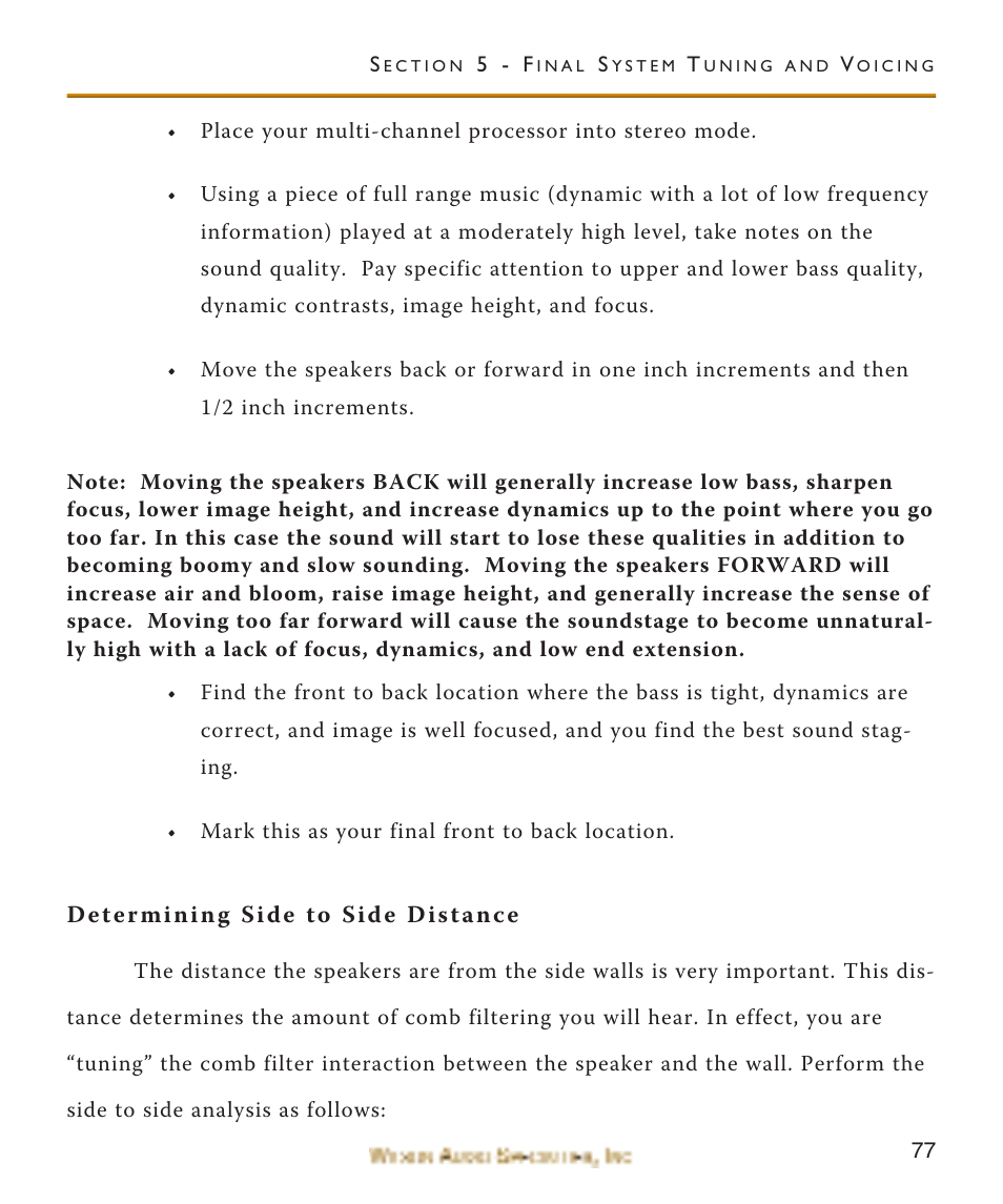 Determining side to side dis, Determining side to side distance | Wilson Audio WATCH Center Channel Series 1 User Manual | Page 77 / 121