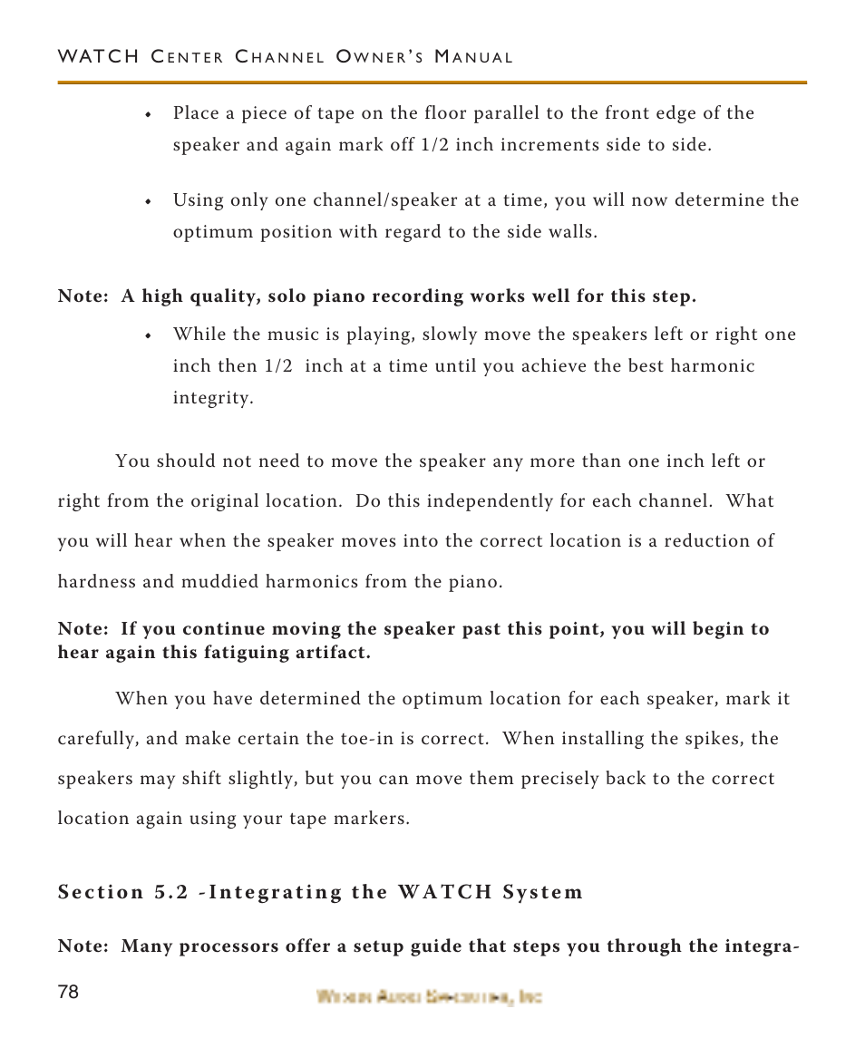 Section 5.2 -integrating the, Section 5.2 -integrating the watch system | Wilson Audio WATCH Center Channel Series 1 User Manual | Page 78 / 121