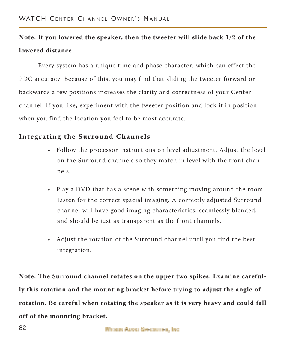 Integrating the surround cha, Integrating the surround channels | Wilson Audio WATCH Center Channel Series 1 User Manual | Page 82 / 121