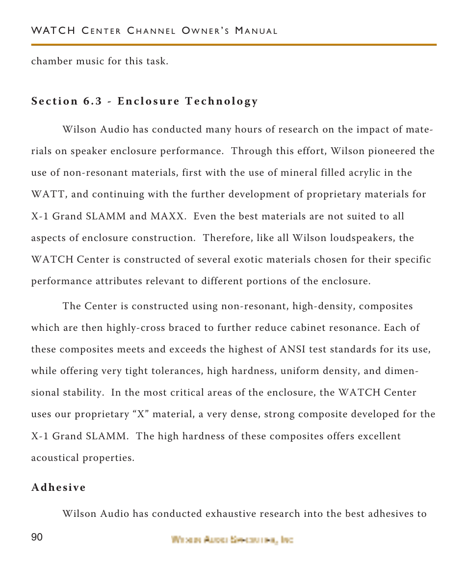 Section 6.3 - enclosure tech, Adhesive, Section 6.3 - enclosure technology | Wilson Audio WATCH Center Channel Series 1 User Manual | Page 90 / 121
