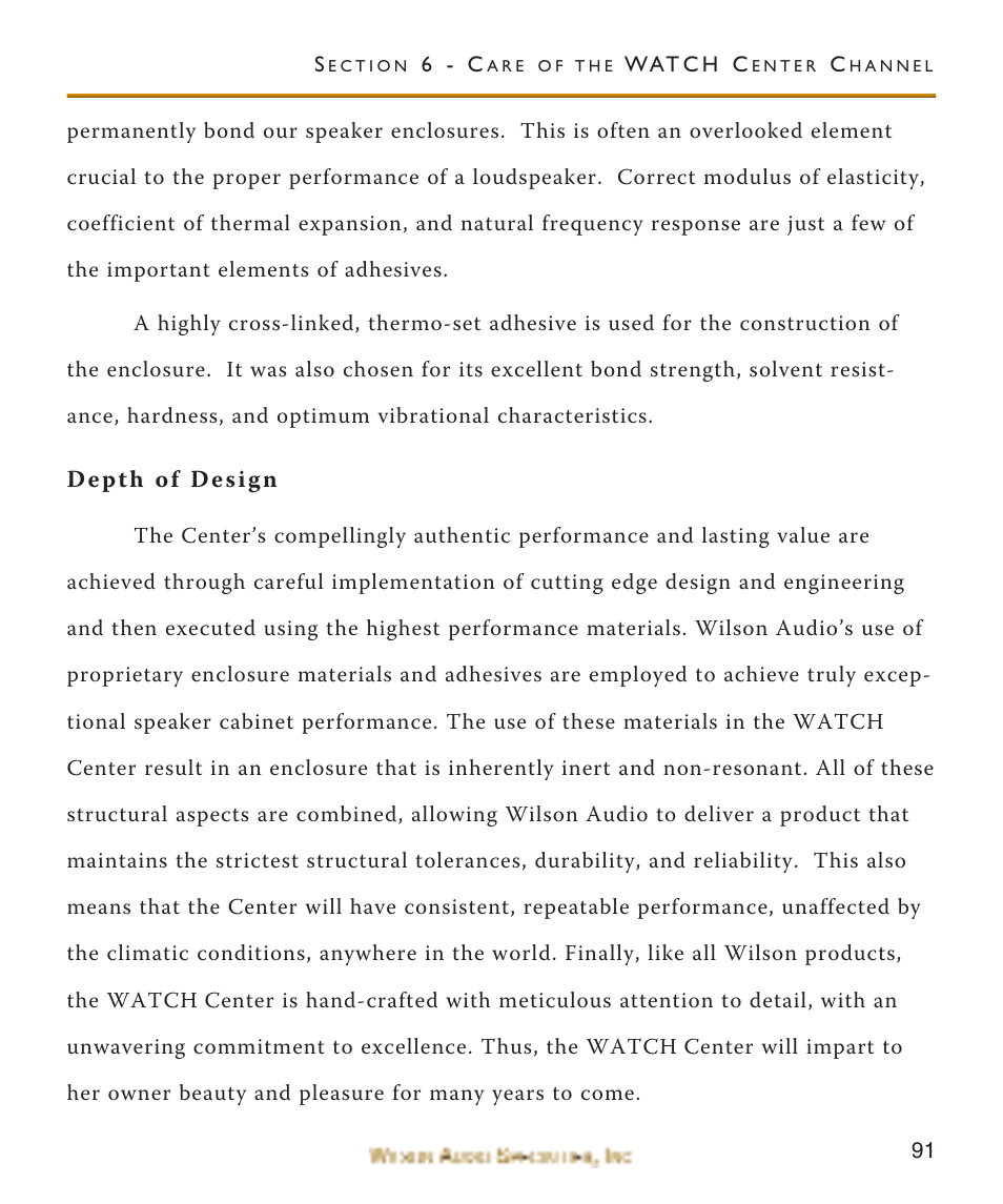 Depth of design | Wilson Audio WATCH Center Channel Series 1 User Manual | Page 91 / 121