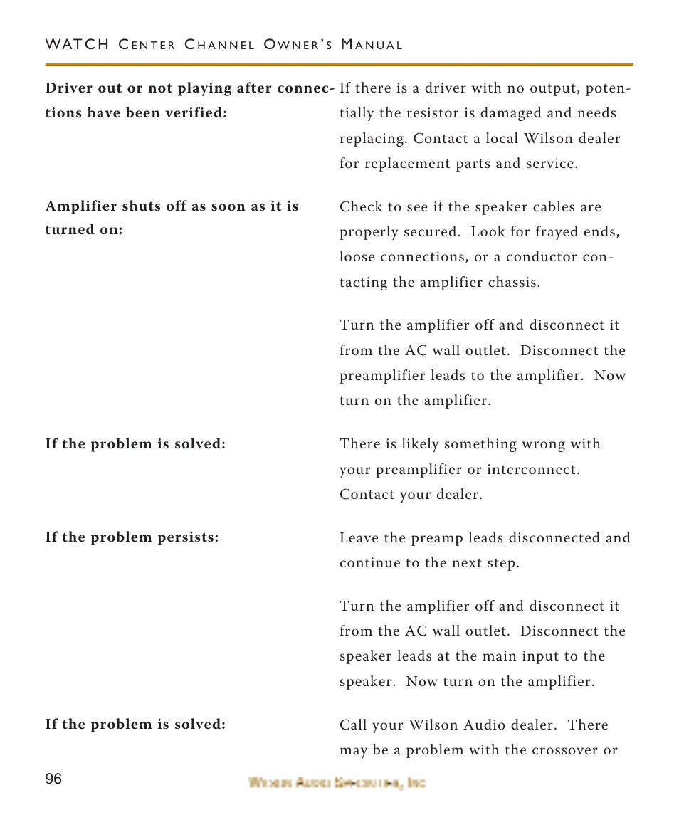 Wilson Audio WATCH Center Channel Series 1 User Manual | Page 96 / 121