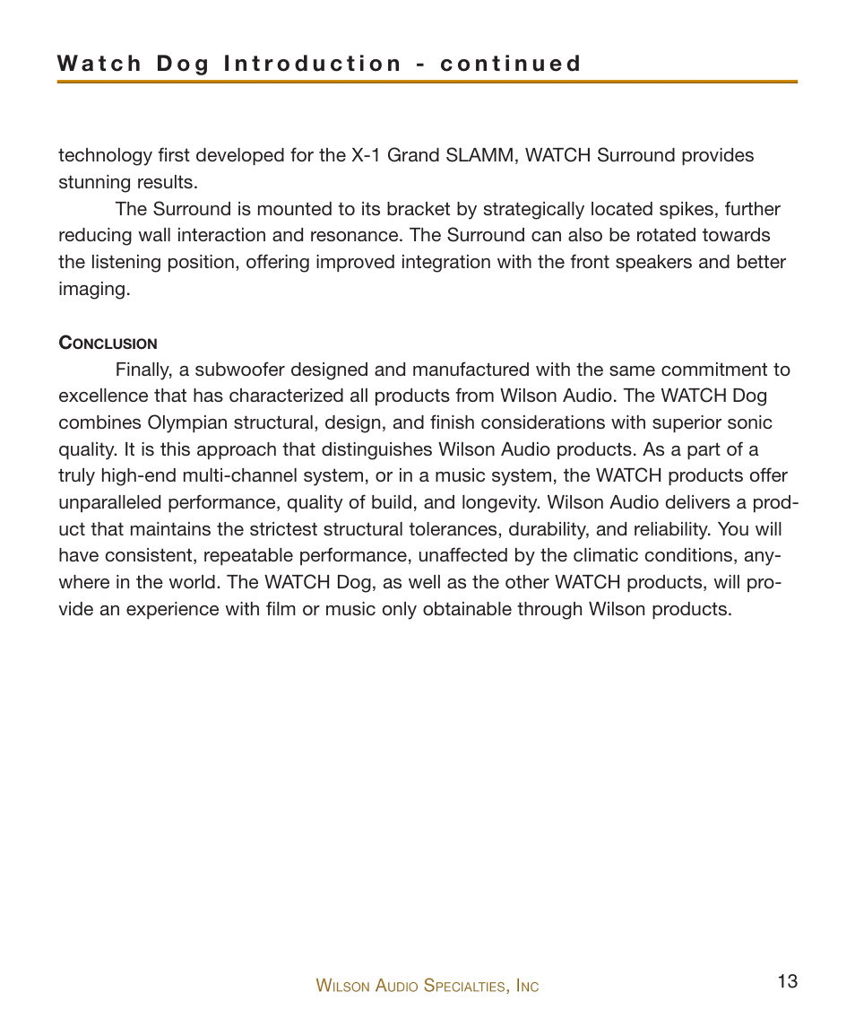 Wilson Audio WATCH Dog Subwoofer Series-2 User Manual | Page 13 / 87