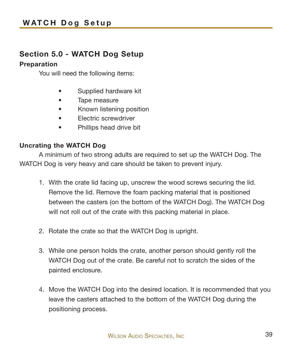 Wilson Audio WATCH Dog Subwoofer Series-2 User Manual | Page 39 / 87