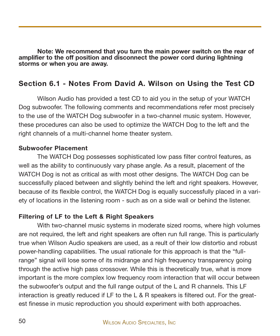 Wilson Audio WATCH Dog Subwoofer Series-2 User Manual | Page 50 / 87