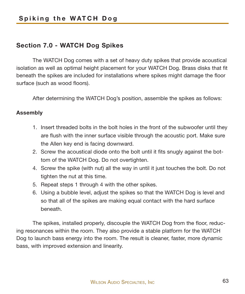 Wilson Audio WATCH Dog Subwoofer Series-2 User Manual | Page 63 / 87