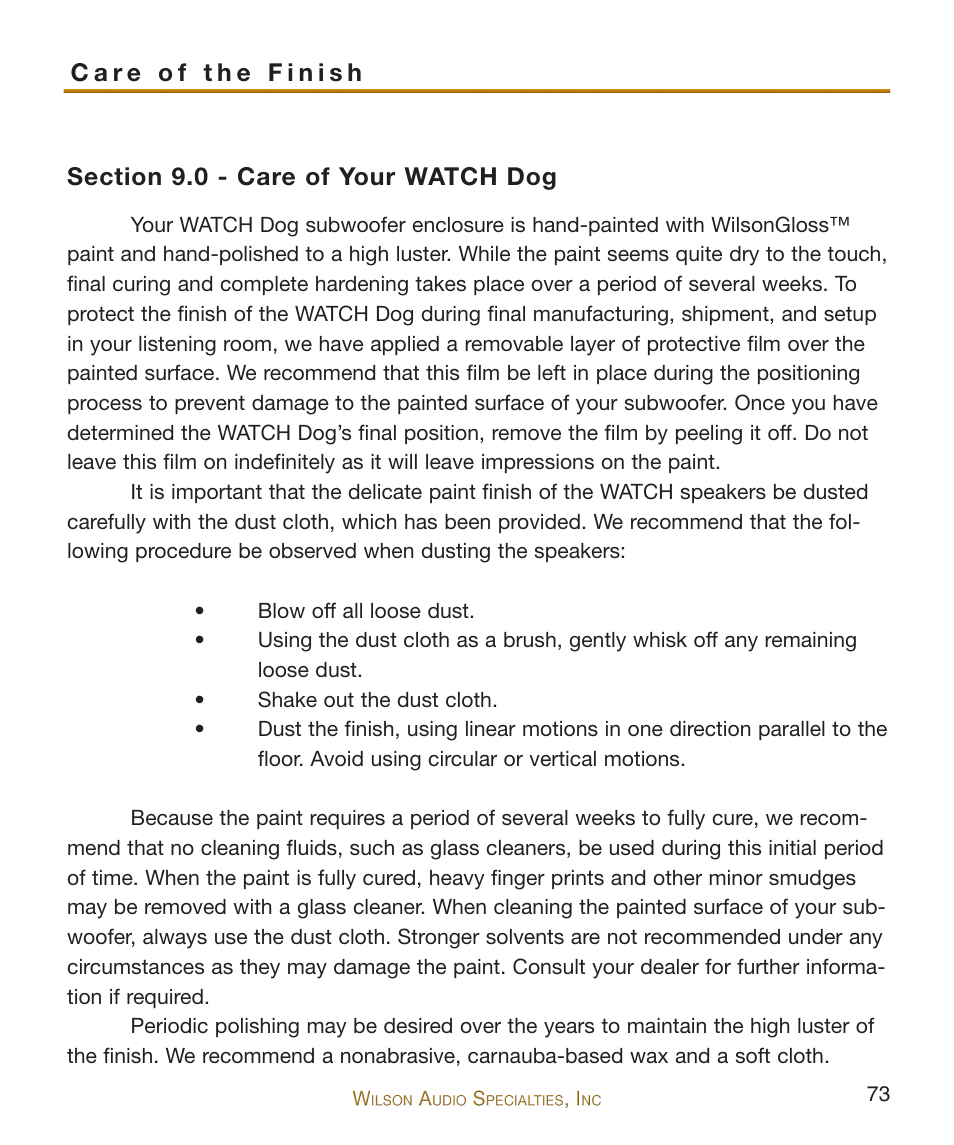 Wilson Audio WATCH Dog Subwoofer Series-2 User Manual | Page 73 / 87