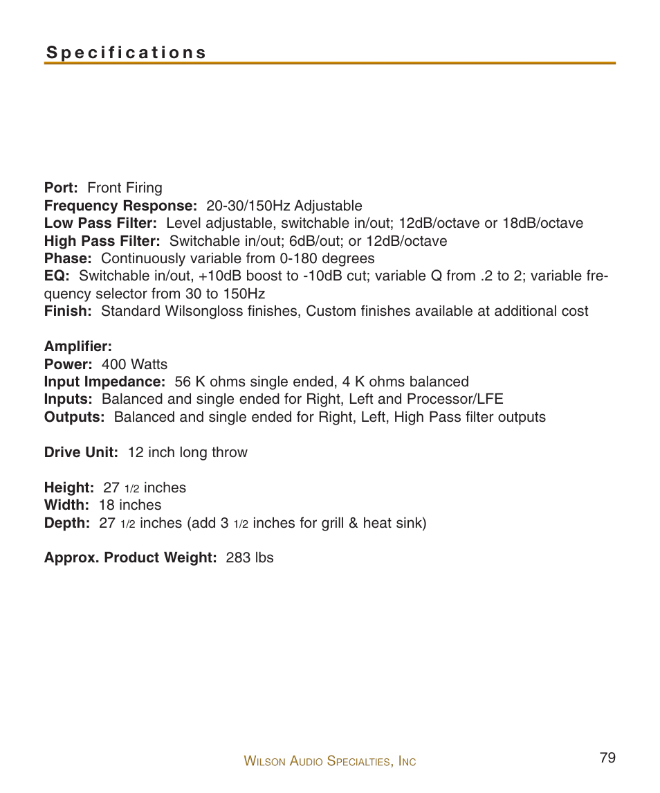 Wilson Audio WATCH Dog Subwoofer Series-2 User Manual | Page 79 / 87