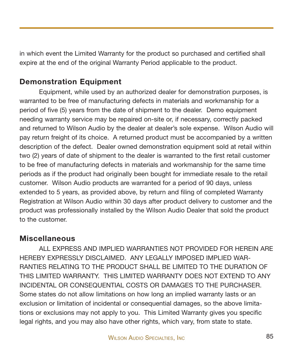 Wilson Audio WATCH Dog Subwoofer Series-2 User Manual | Page 85 / 87
