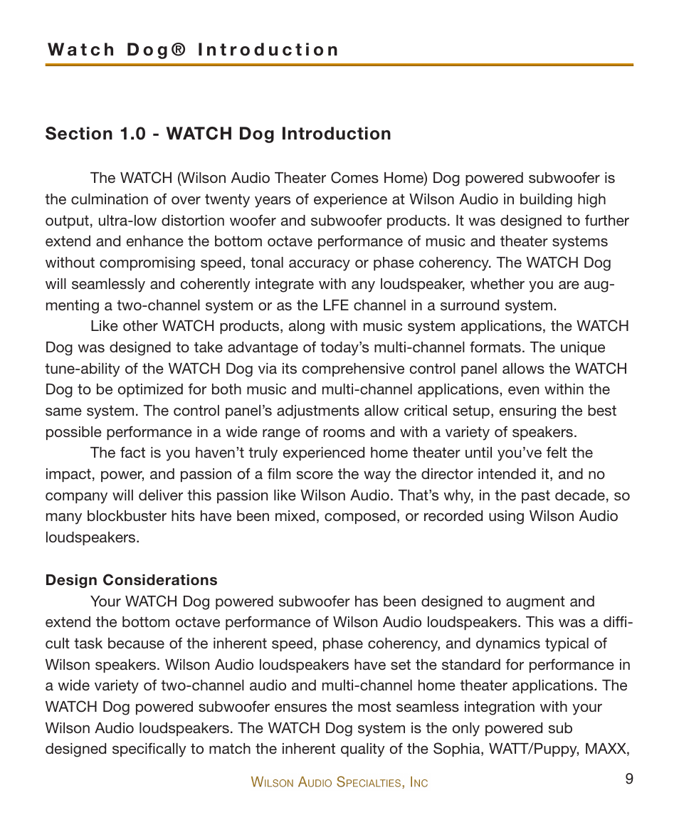 Wilson Audio WATCH Dog Subwoofer Series-2 User Manual | Page 9 / 87