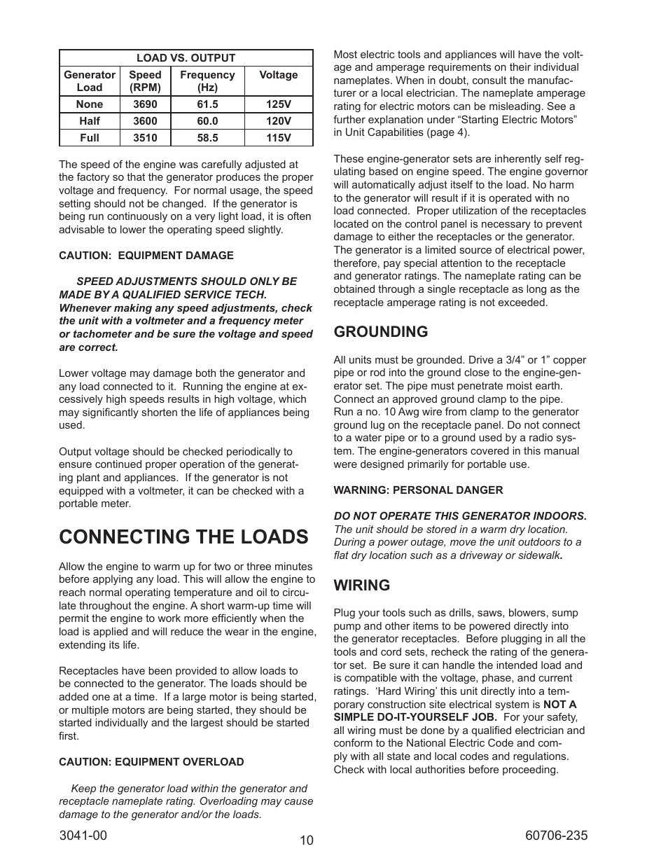 Connecting the loads, Grounding, Wiring | Winco WC6000HE/D User Manual | Page 10 / 16