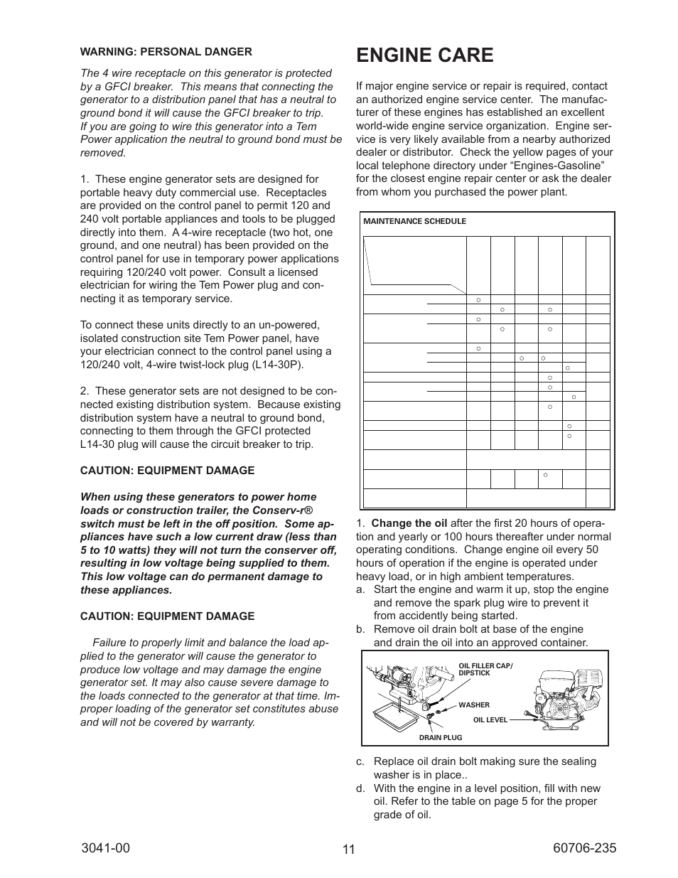 Engine care | Winco WC6000HE/D User Manual | Page 11 / 16