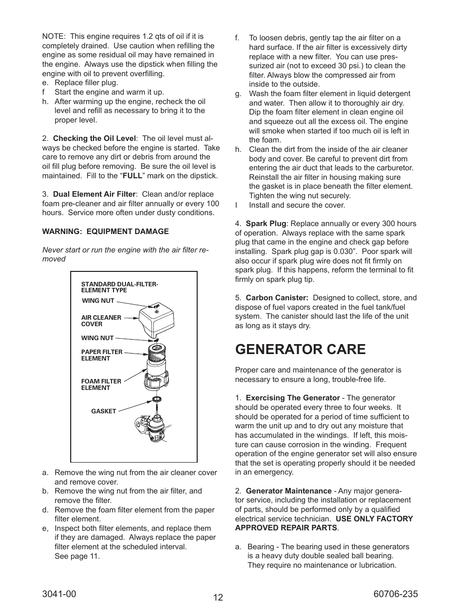 Generator care | Winco WC6000HE/D User Manual | Page 12 / 16