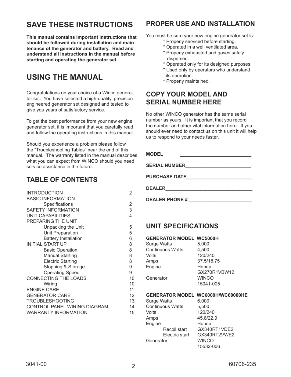 Winco WC6000HE/D User Manual | Page 2 / 16