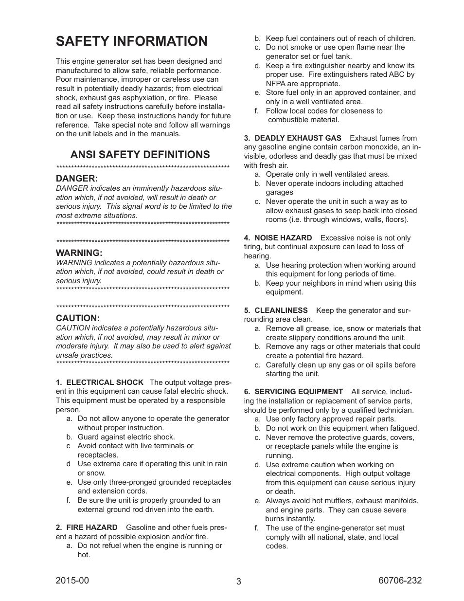 Safety information, Ansi safety definitions | Winco WC10000VE/E User Manual | Page 3 / 16