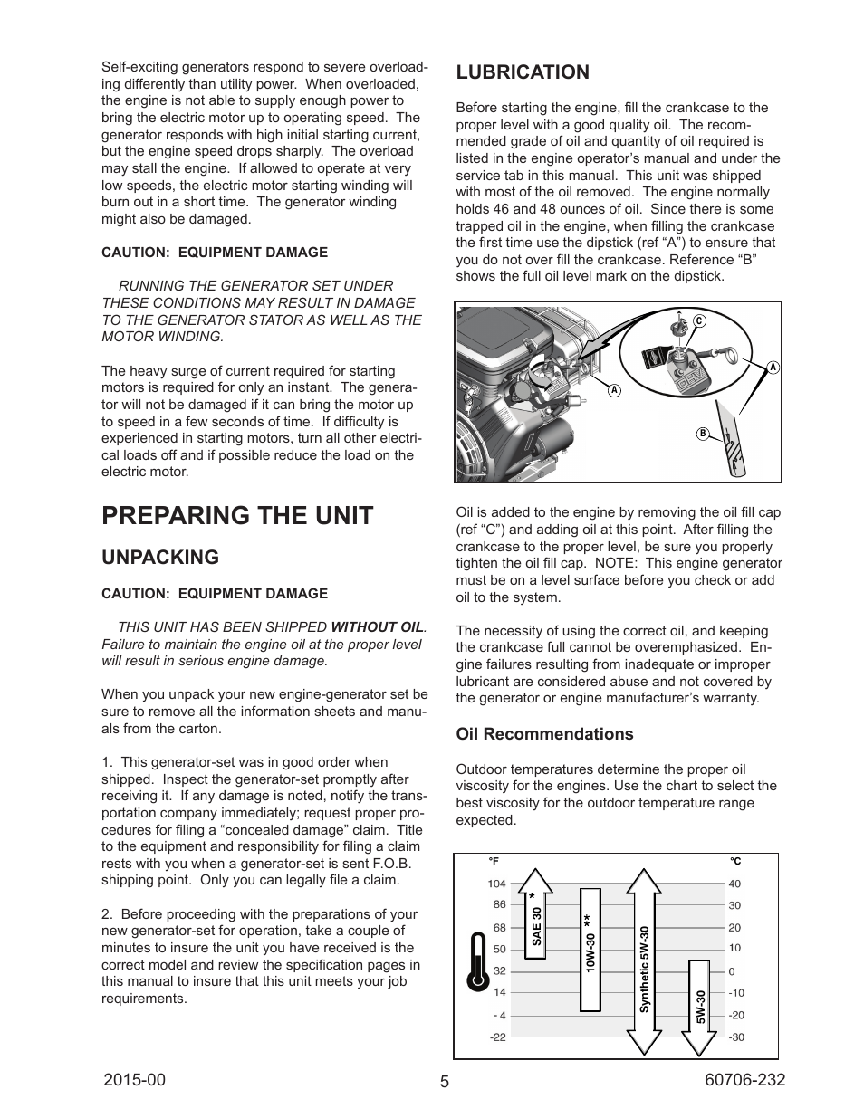 Preparing the unit, Features and controls, Operation | Unpacking, Lubrication, Oil recommendations | Winco WC10000VE/E User Manual | Page 5 / 16