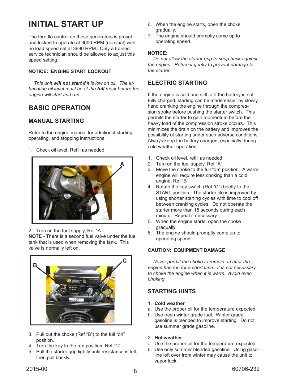 Initial start up, Basic operation | Winco WC10000VE/E User Manual | Page 8 / 16