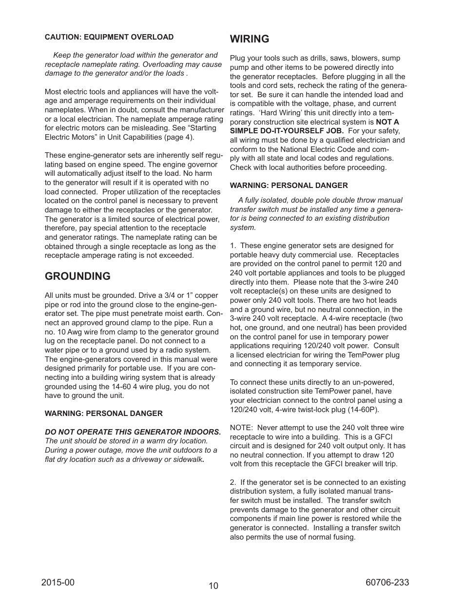 Grounding, Wiring | Winco WL12000HE/K User Manual | Page 10 / 16