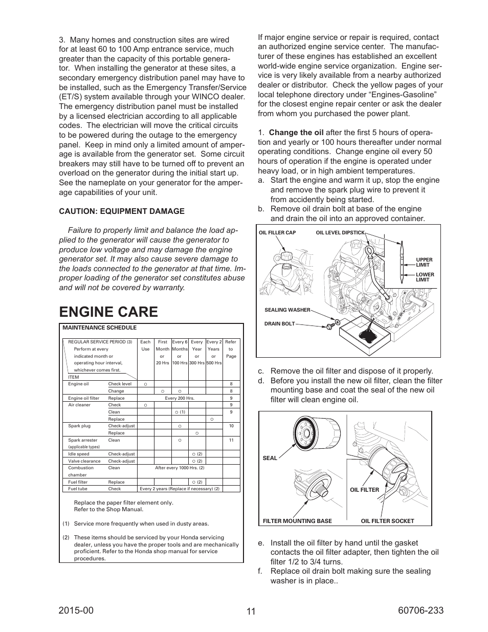 Engine care | Winco WL12000HE/K User Manual | Page 11 / 16