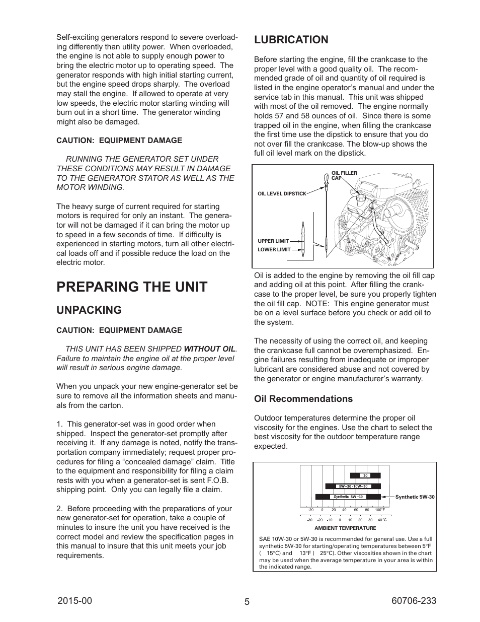 Preparing the unit, Unpacking, Lubrication | Oil recommendations | Winco WL12000HE/K User Manual | Page 5 / 16