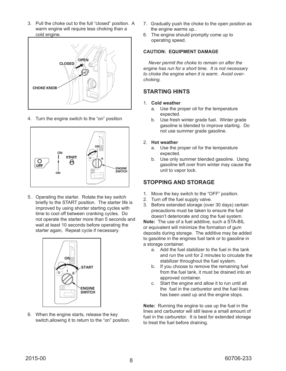 Starting hints, Stopping and storage | Winco WL12000HE/K User Manual | Page 8 / 16