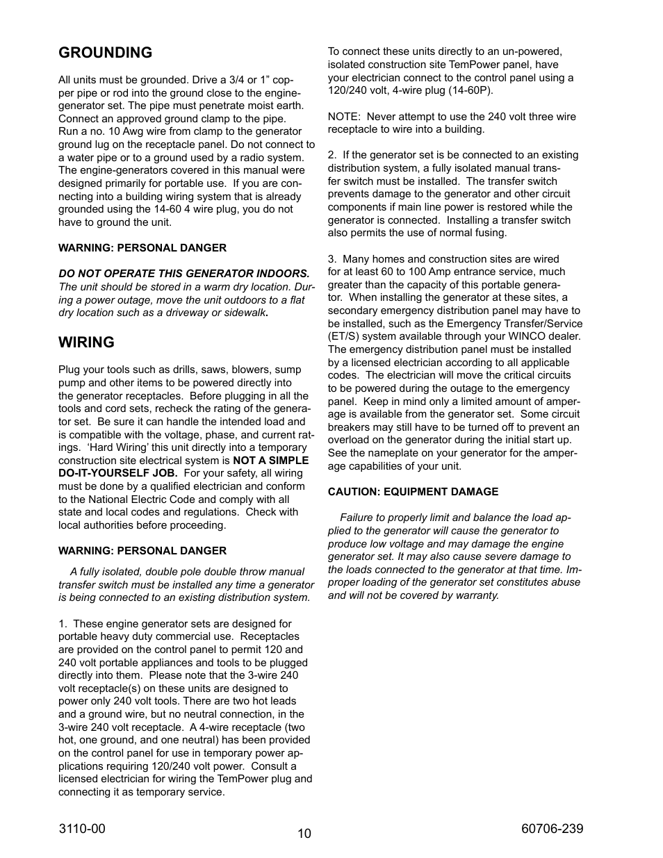 Grounding, Wiring | Winco WL18000VE/N User Manual | Page 10 / 16