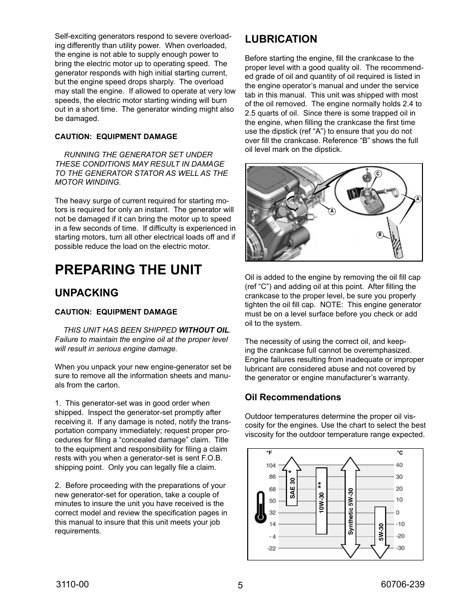 Preparing the unit, Features and controls, Operation | Unpacking, Lubrication, Oil recommendations | Winco WL18000VE/N User Manual | Page 5 / 16