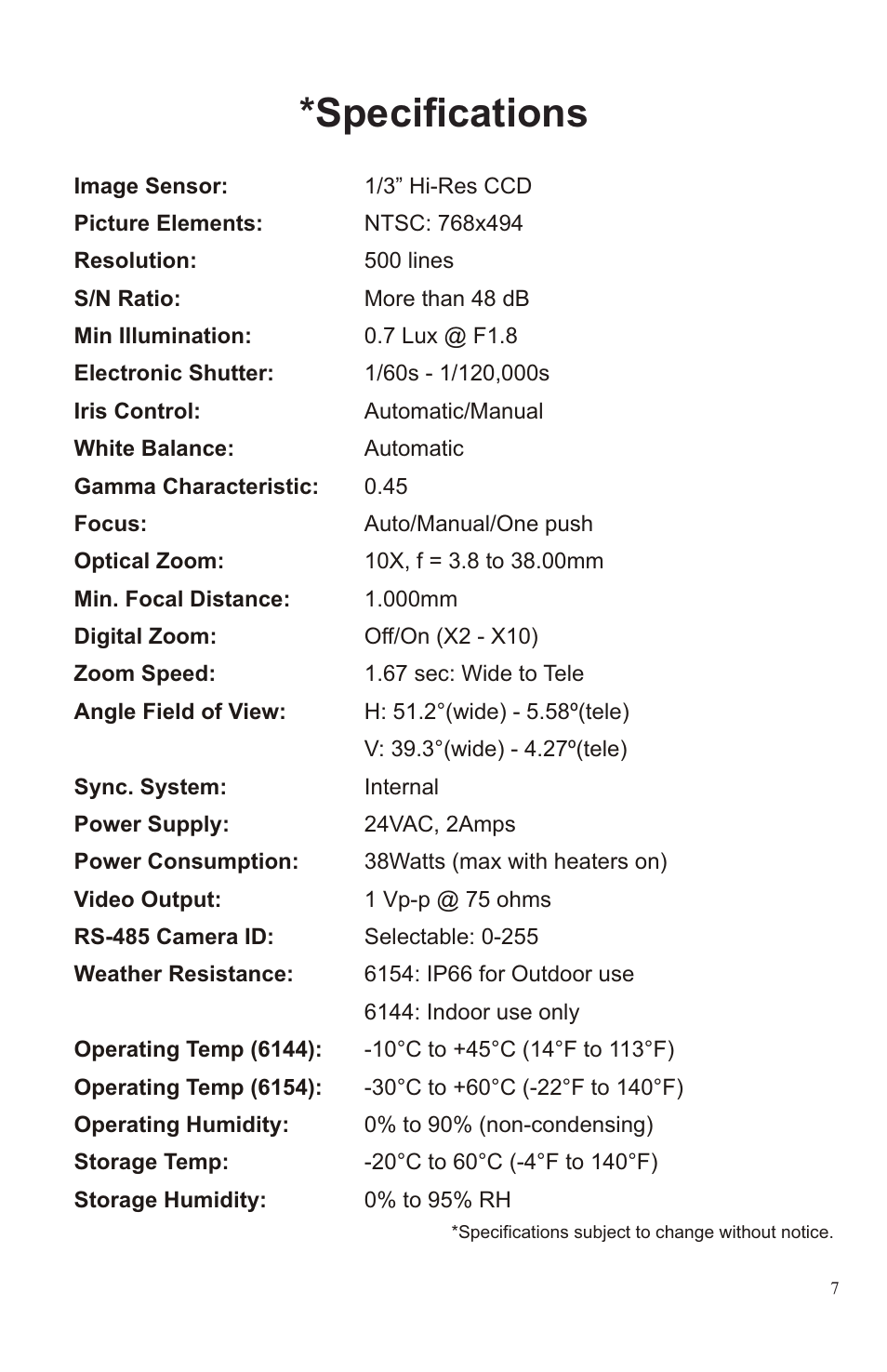 Specifications | Channel Vision 6144 User Manual | Page 7 / 8