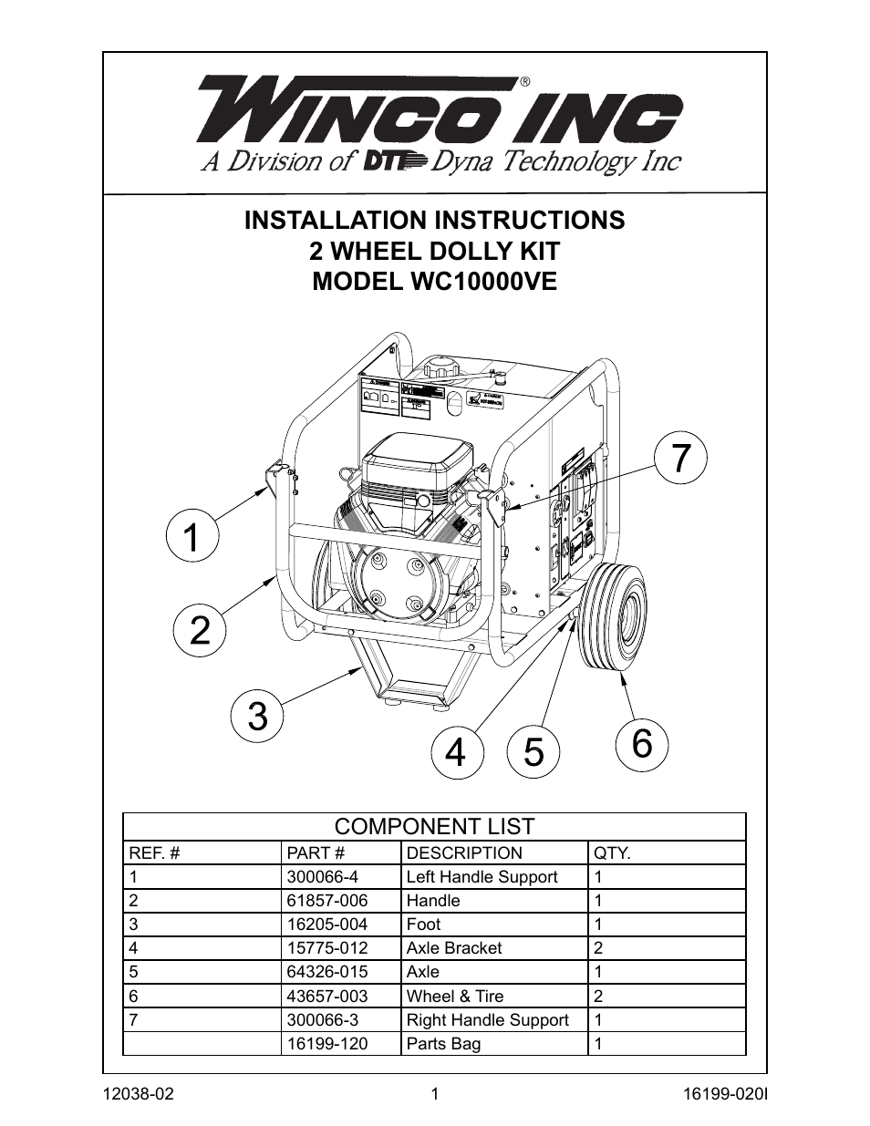 Winco WC10000VE Dolly Kit Assembly Instructions User Manual | 4 pages