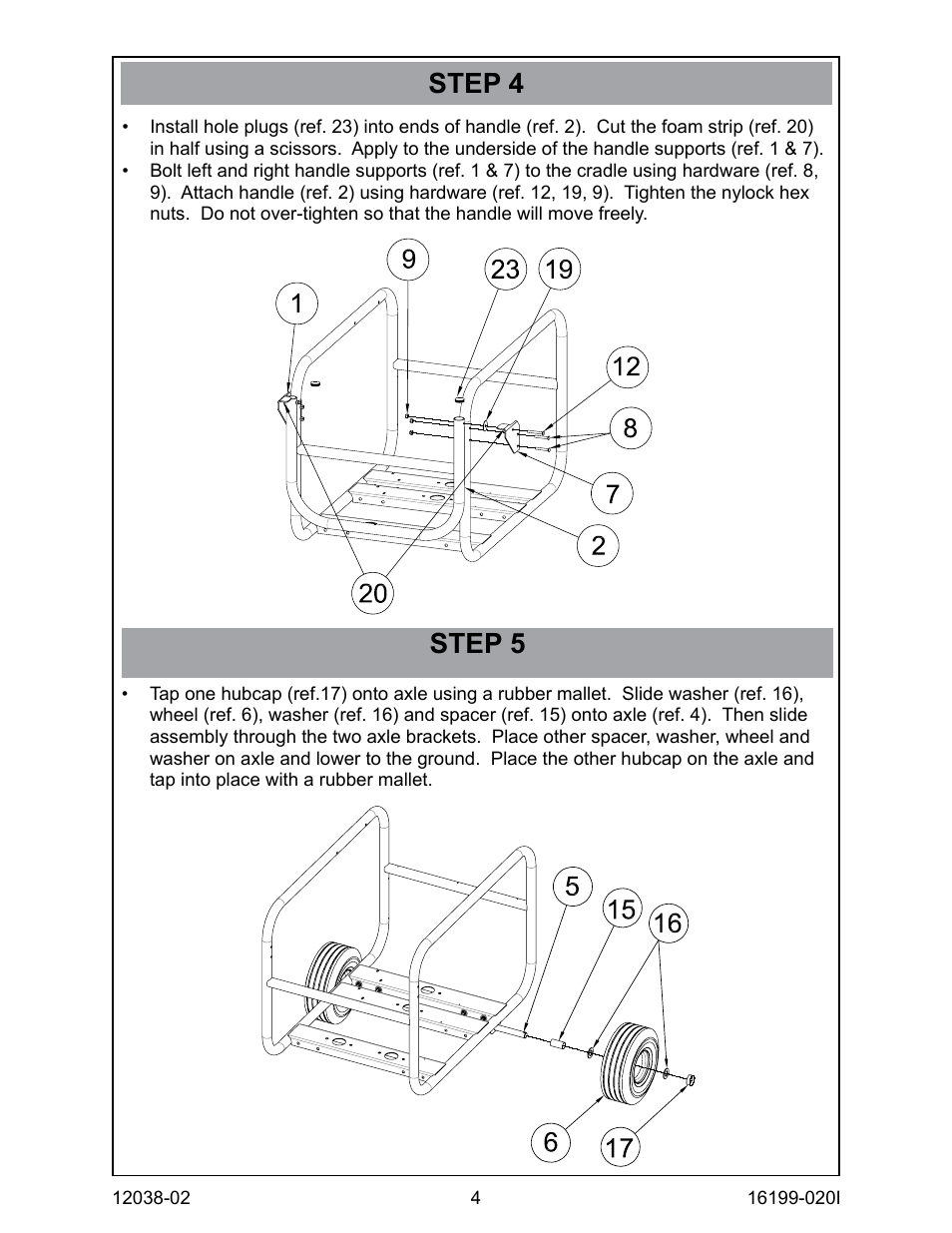 Step 4, Step 5 | Winco WC10000VE Dolly Kit Assembly Instructions User Manual | Page 4 / 4