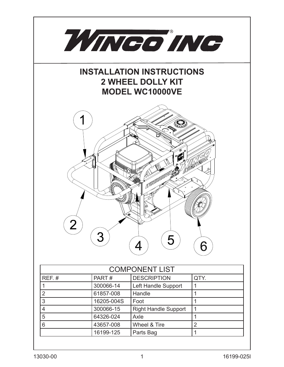 Winco WC10000VE/E Dolly Kit Assembly Instructions User Manual | 4 pages
