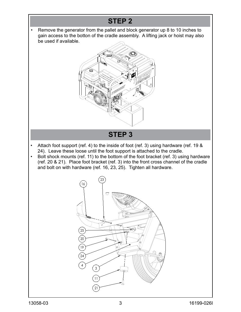 Step 2 step 3 | Winco 2-Wheel Dolly Kit Assembly Instructions for 5 KW thru 9 KW (except storm unit) (2013) User Manual | Page 3 / 4