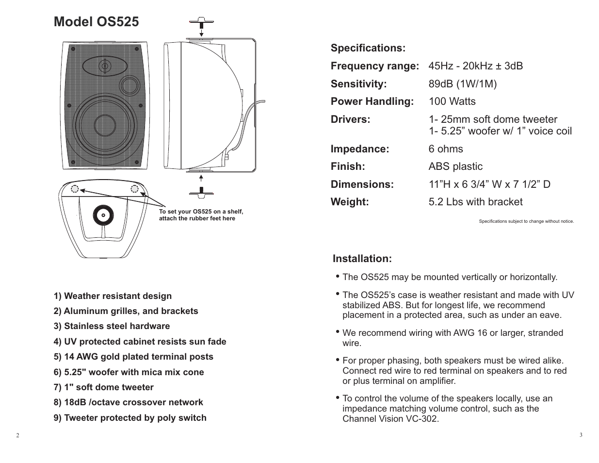 Model os525 | Channel Vision OS525 User Manual | Page 2 / 2