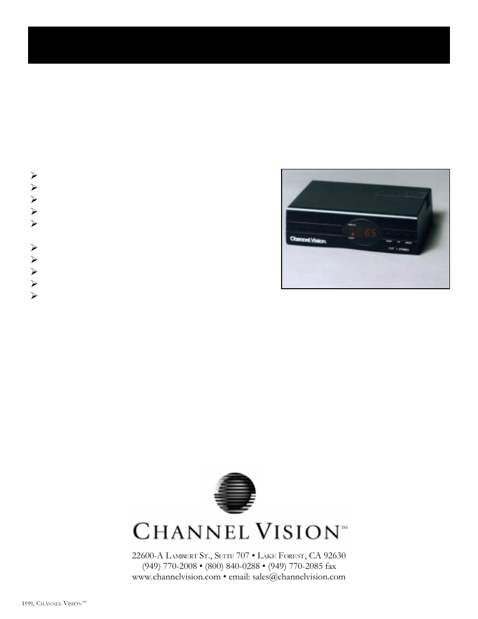Channel Vision Digital RF Modulators CVT 1stereo User Manual | 1 page