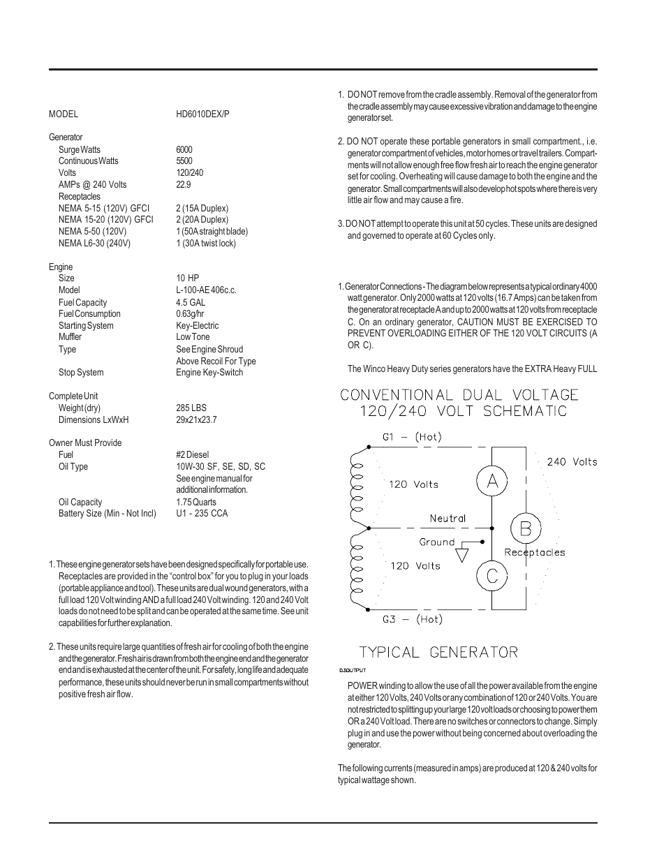 Specifications, Intended uses, Restricted uses | Unit capabilities | Winco HD6010DEX/P User Manual | Page 4 / 12