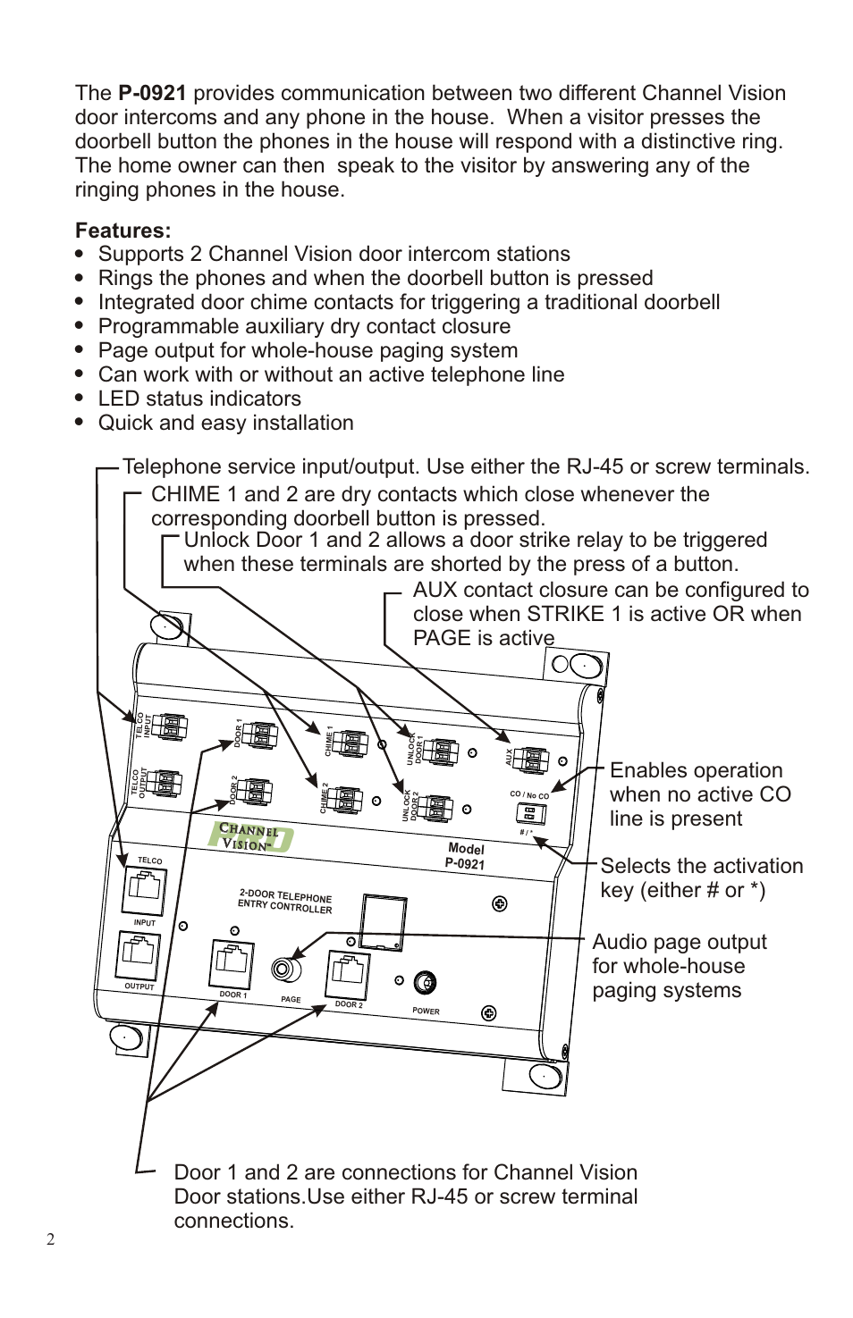 Other telephone entry components, Xx-0212 | Channel Vision 2-Door Telephone Entry Controller P-0921 User Manual | Page 2 / 12