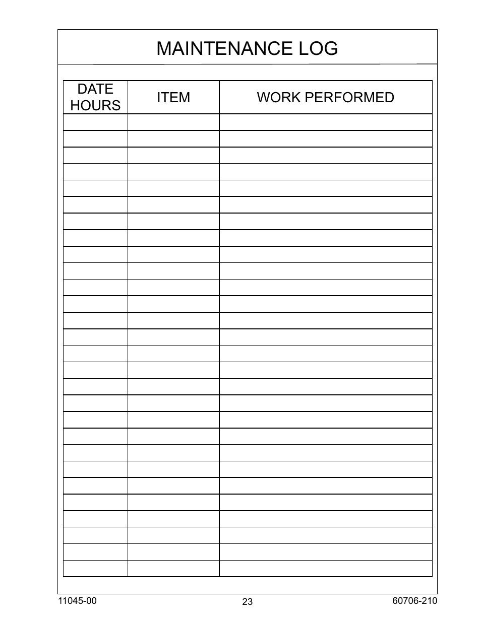 Maintenance log | Winco ULPSS8B4W/E User Manual | Page 23 / 24