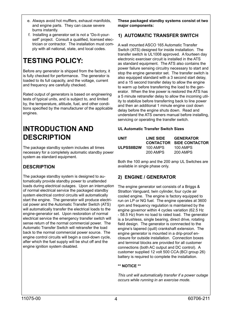 Testing policy, Introduction and description | Winco ULPSS8B2W/E User Manual | Page 4 / 24
