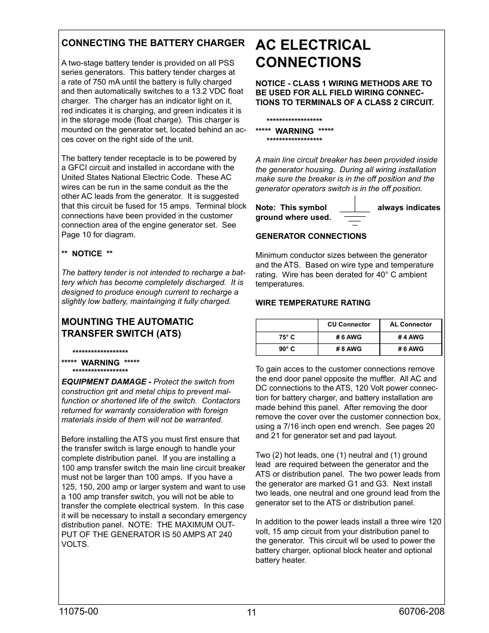 Ac electrical connections | Winco ULPSS12H4W/E User Manual | Page 11 / 24